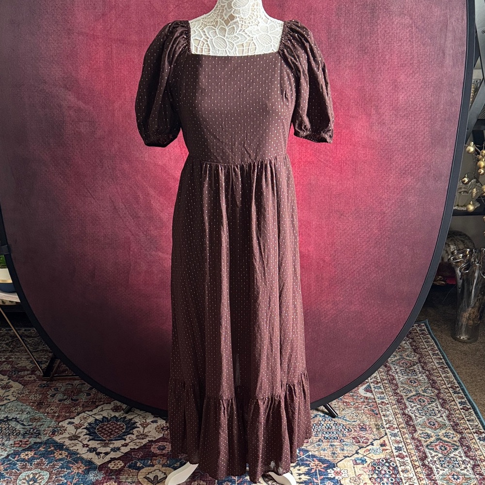 Express Elegant Brown Puff Sleeve Maxi Dress